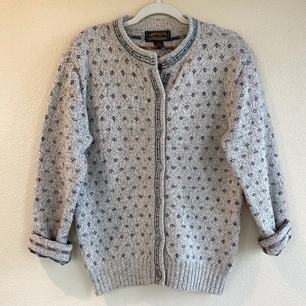 Vintage Eddie Bauer 80s Wool Fair Isle Cardigan Sweater